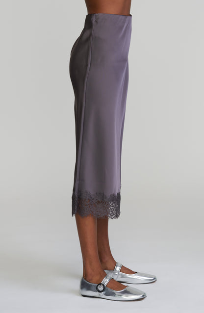 Satin Lace Hem Skirt