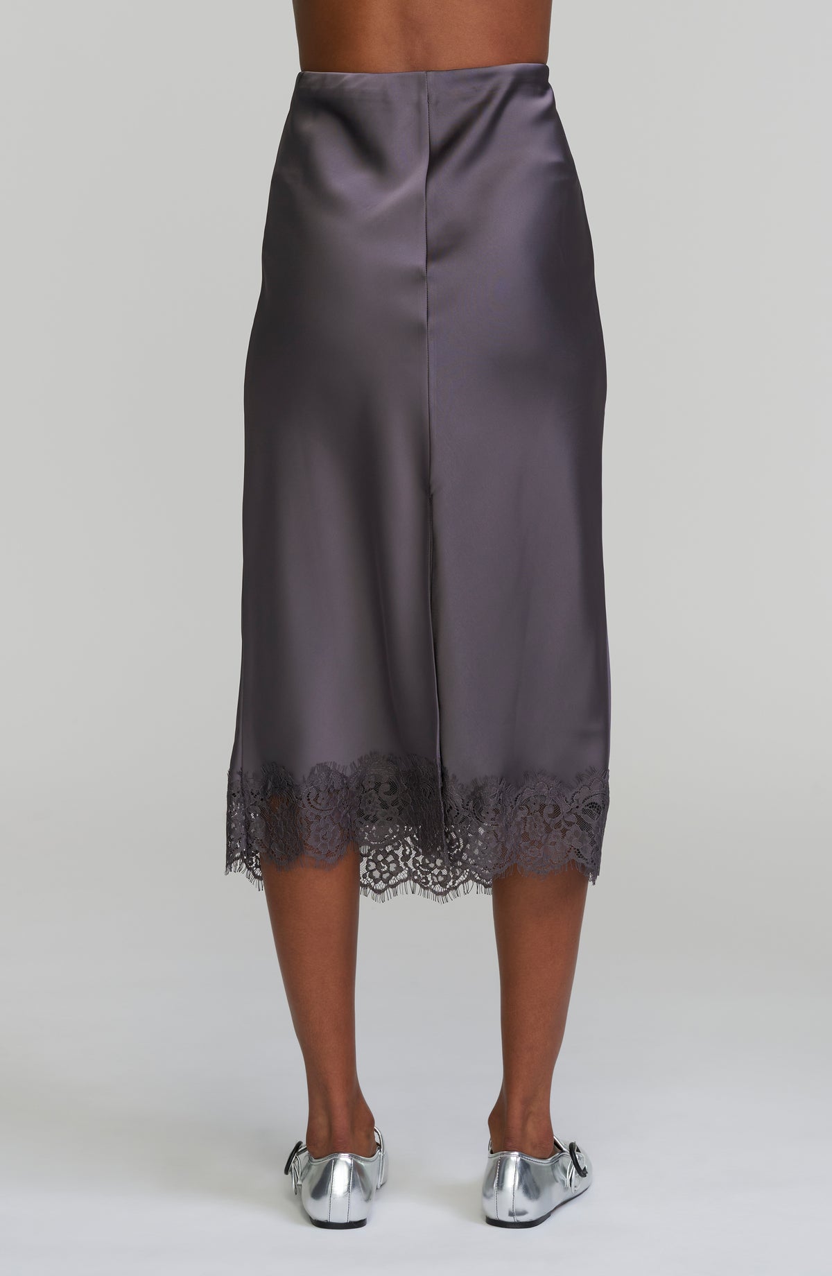 Satin Lace Hem Skirt