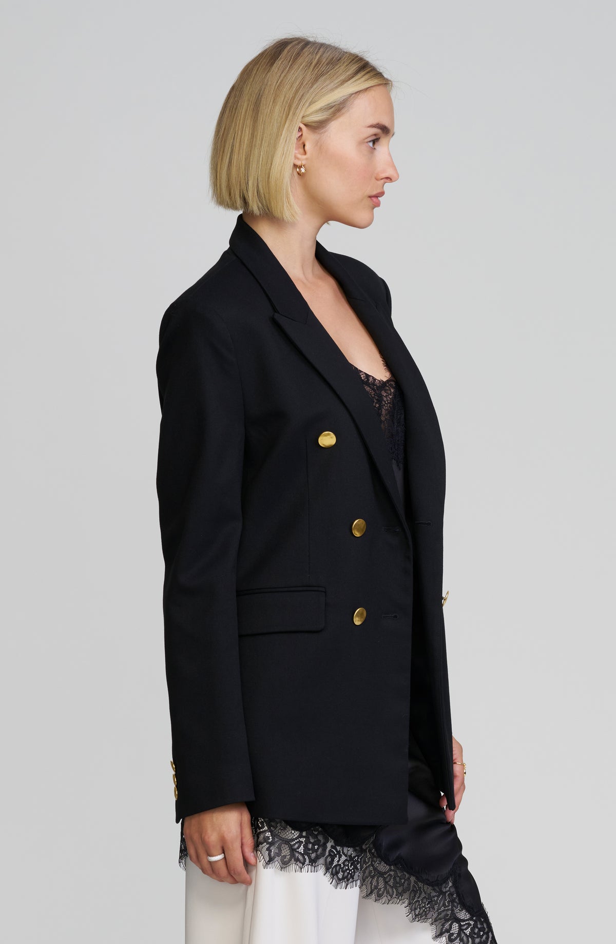 Gold-Button Double-Breasted Blazer