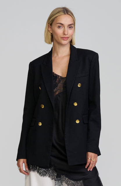 Gold-Button Double-Breasted Blazer