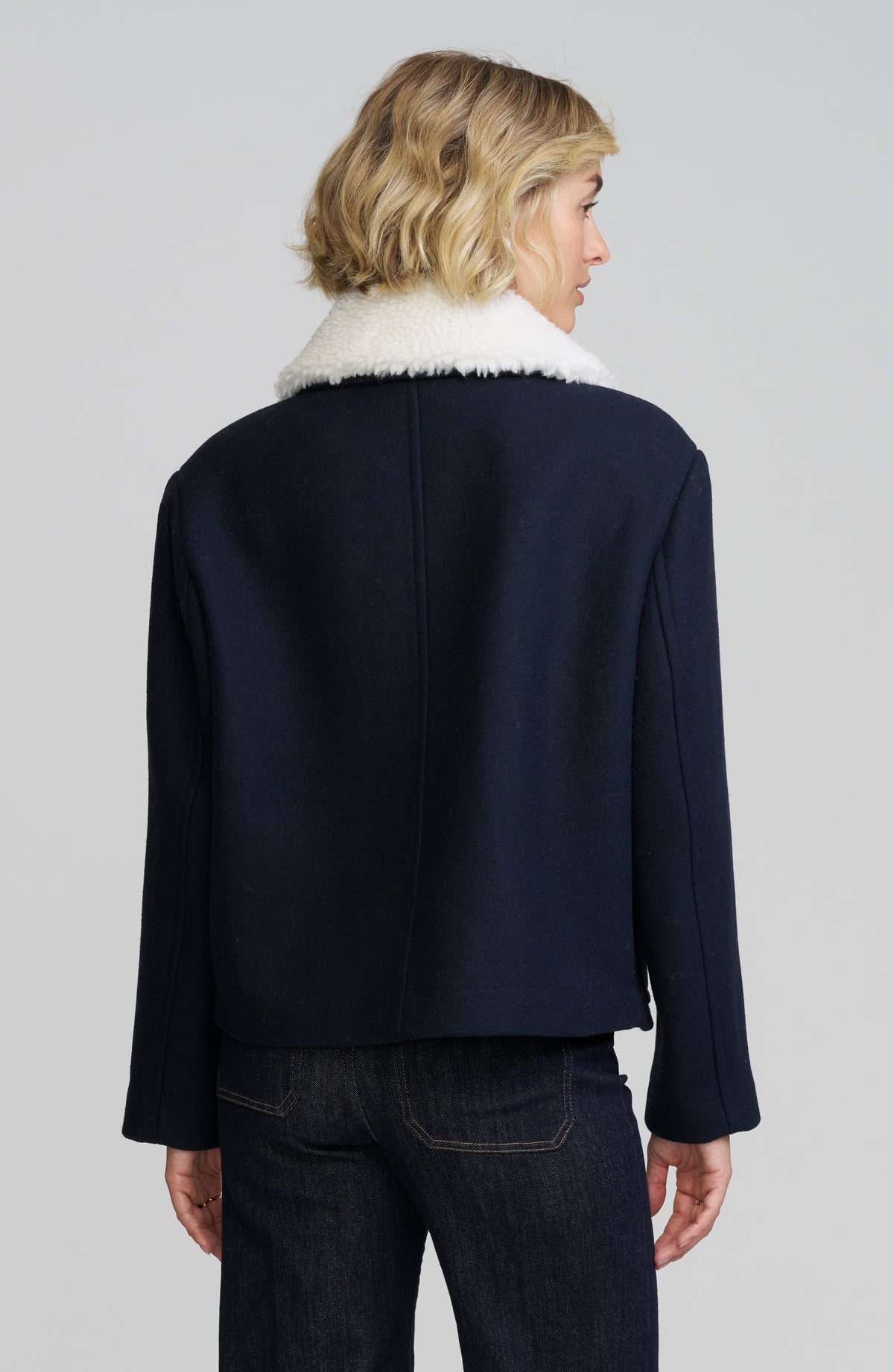Faux Shearling Collar Tweed Jacket