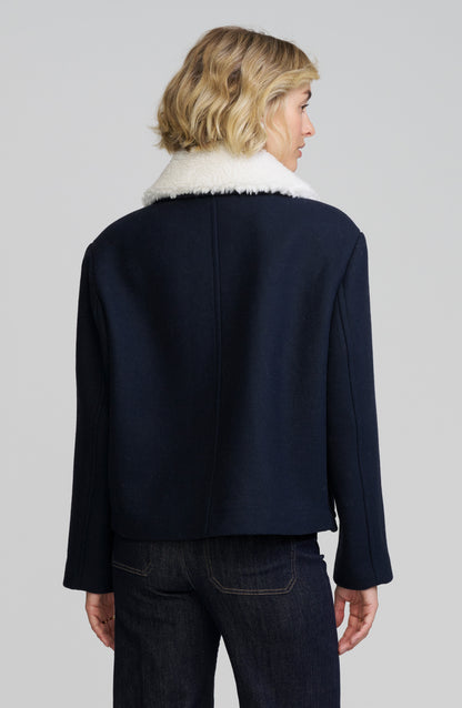Faux Shearling Collar Tweed Jacket