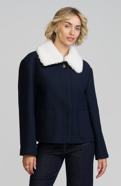 Faux Shearling Collar Tweed Jacket