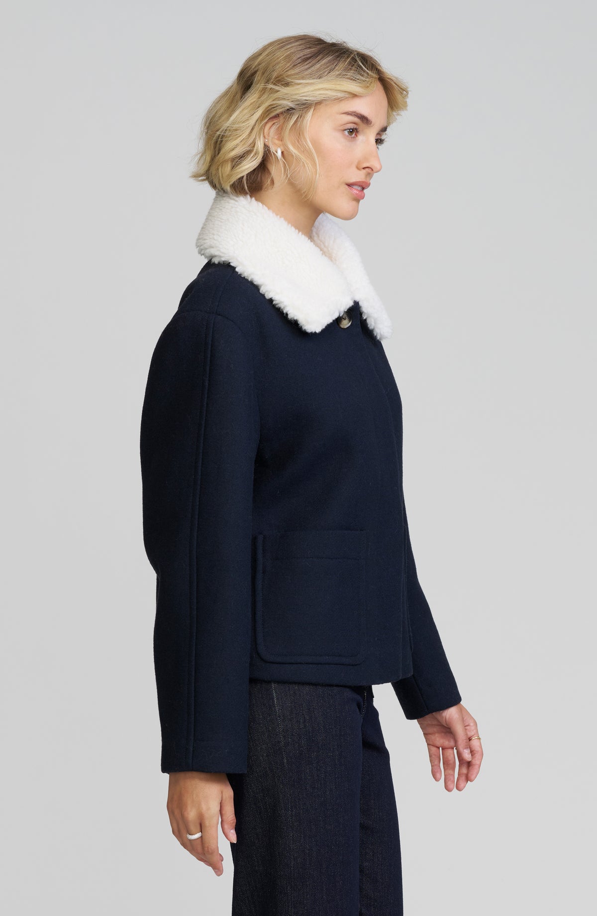 Faux Shearling Collar Tweed Jacket
