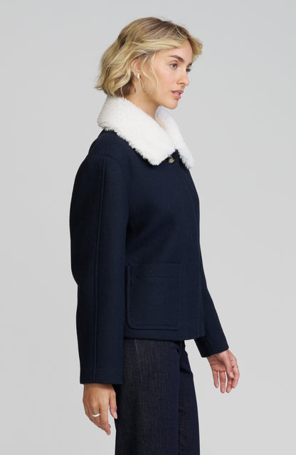 Faux Shearling Collar Tweed Jacket