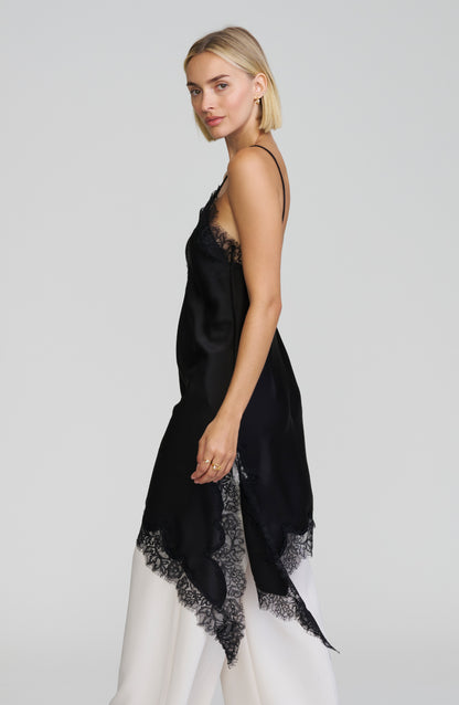 Asymmetric Lace-Trim Satin Cami