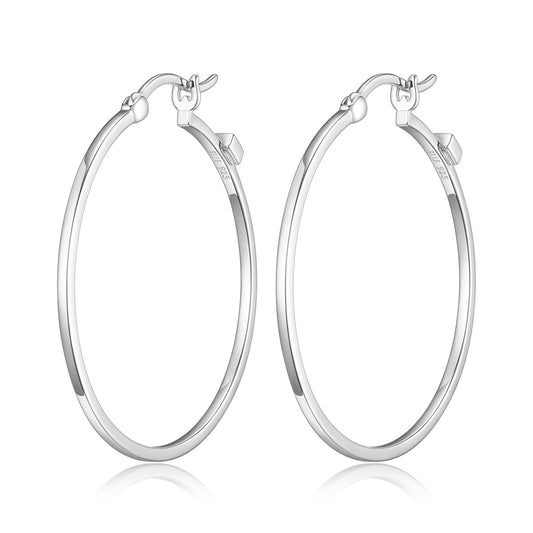 Essential 35mm Rhodium Hoop Earrlings