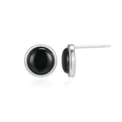 Lustre Black Agate Stud Earring