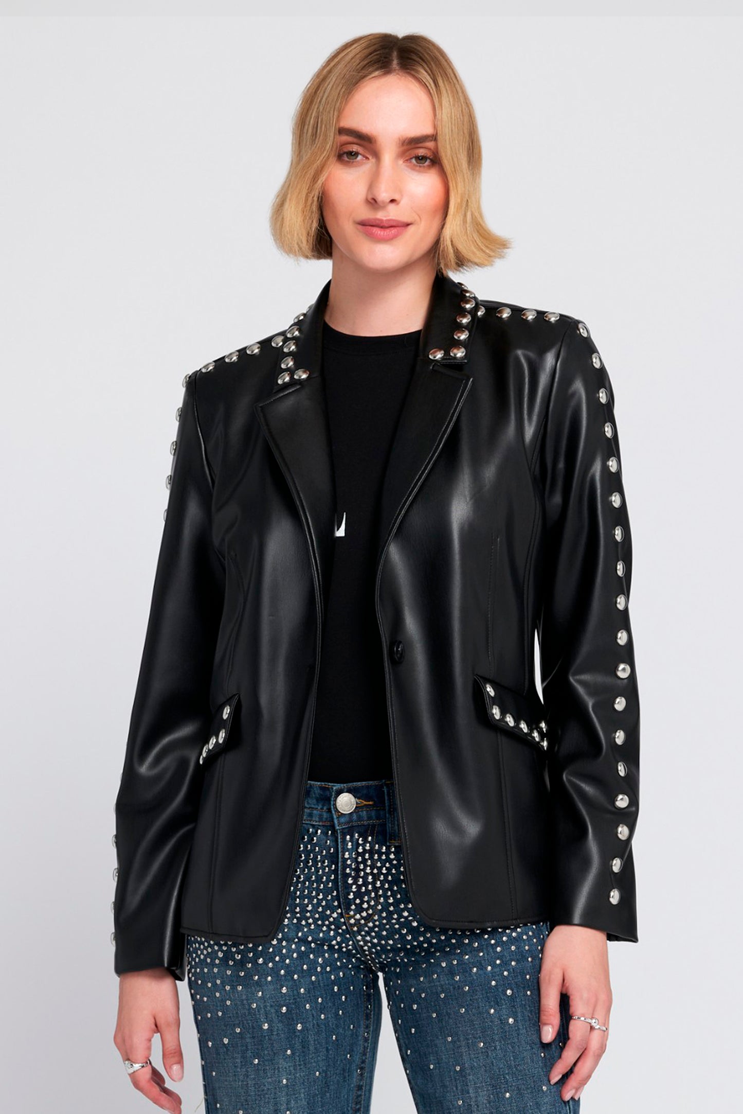 Studded Faux Leather Blazer