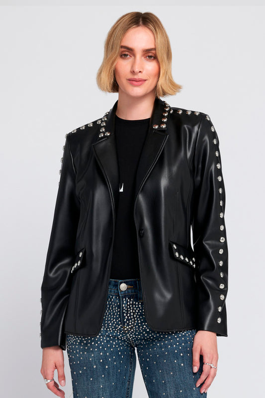 Studded Faux Leather Blazer