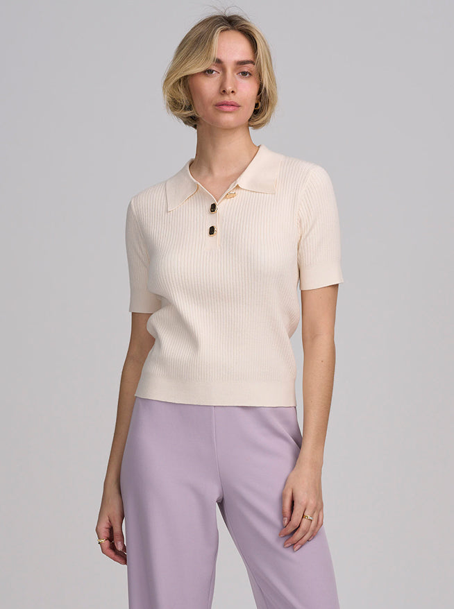 Fine Gauge Ribbed Short Sleeve Henley